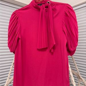 Cable and Gauge Elegant Pink Pleated Sleeve Top